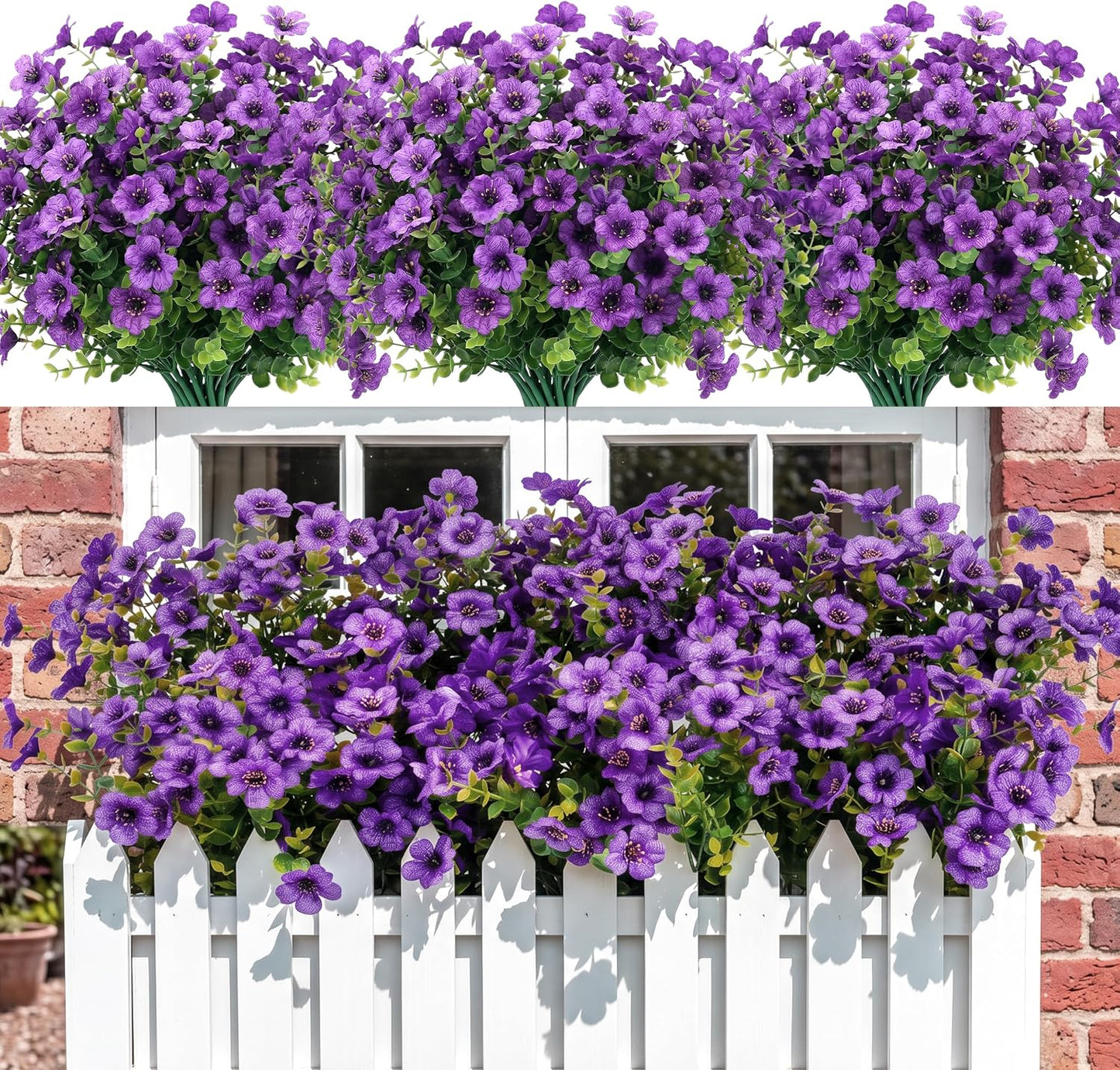 Artificial Plants Greenery Outdoor UV Resistant Faux Grass Shrubs Fake Rosemary for Wedding Decoration Farmhouse Garden Porch Window Patio Planter Indoor (12 Bundles)