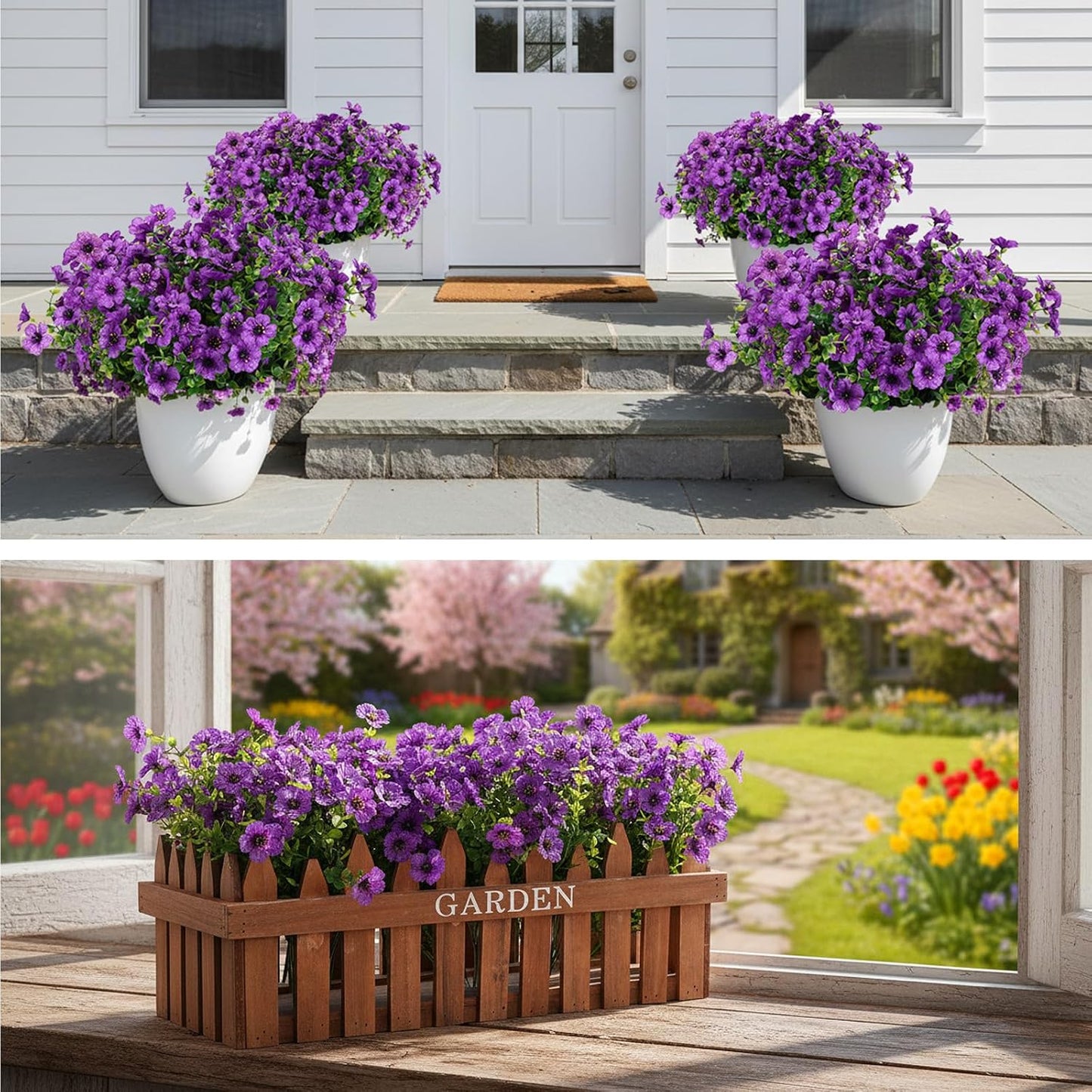 Artificial Plants Greenery Outdoor UV Resistant Faux Grass Shrubs Fake Rosemary for Wedding Decoration Farmhouse Garden Porch Window Patio Planter Indoor (12 Bundles)