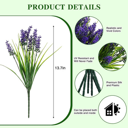 Artificial Plants Greenery Outdoor UV Resistant Faux Grass Shrubs Fake Rosemary for Wedding Decoration Farmhouse Garden Porch Window Patio Planter Indoor (12 Bundles)
