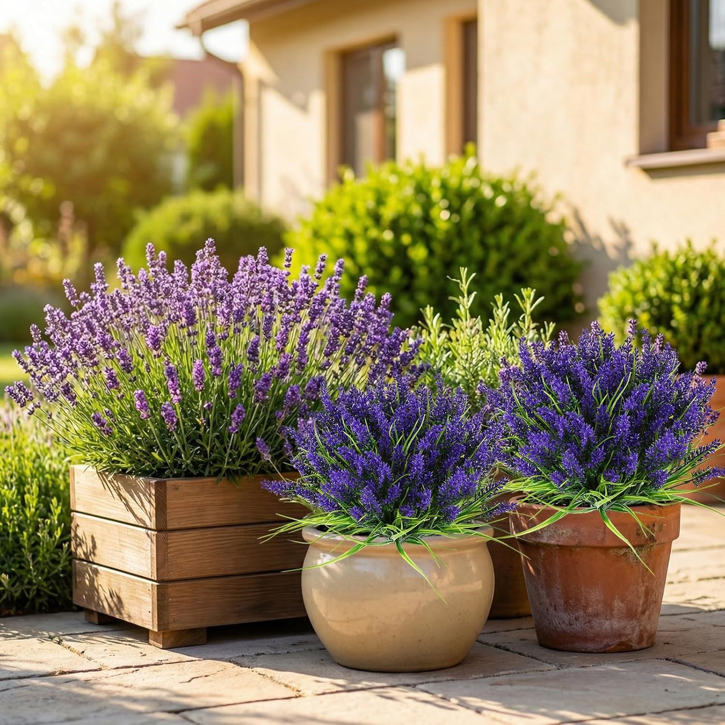 Artificial Plants Greenery Outdoor UV Resistant Faux Grass Shrubs Fake Rosemary for Wedding Decoration Farmhouse Garden Porch Window Patio Planter Indoor (12 Bundles)