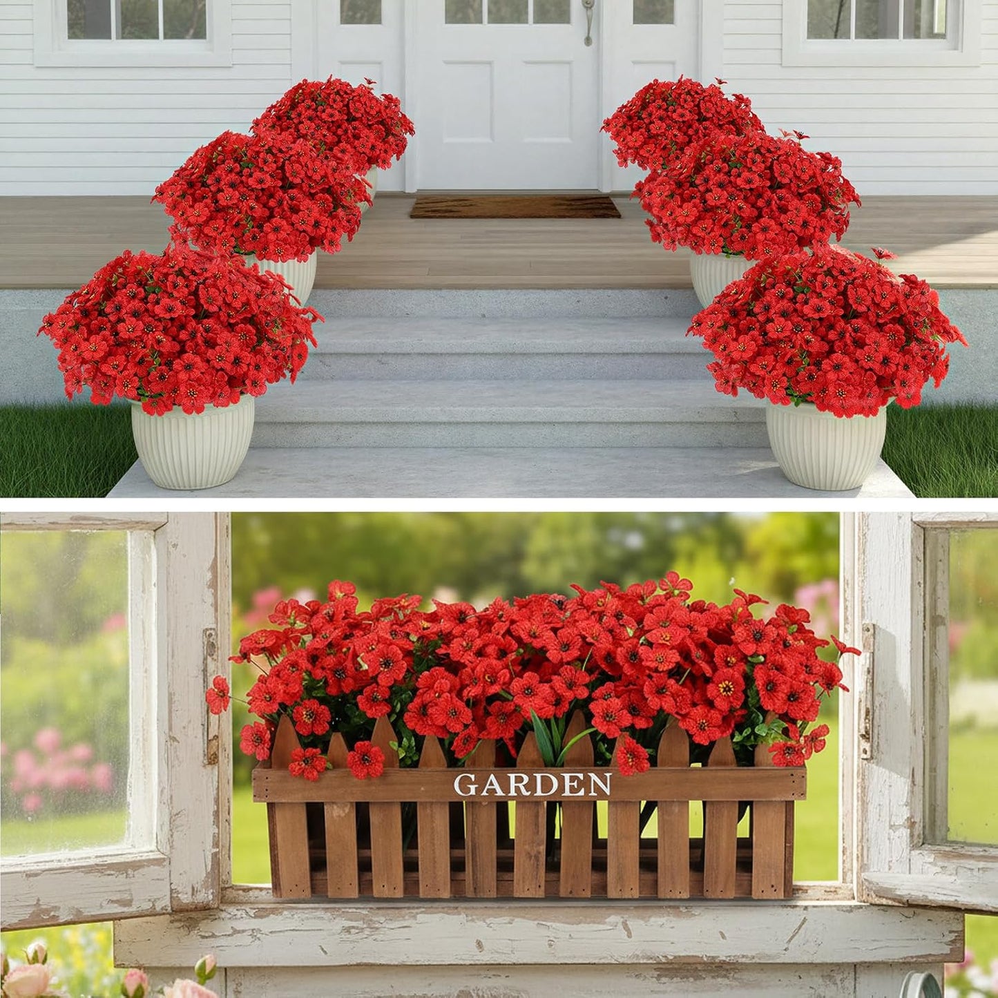 Artificial Plants Greenery Outdoor UV Resistant Faux Grass Shrubs Fake Rosemary for Wedding Decoration Farmhouse Garden Porch Window Patio Planter Indoor (12 Bundles)