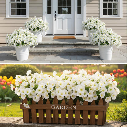 Artificial Plants Greenery Outdoor UV Resistant Faux Grass Shrubs Fake Rosemary for Wedding Decoration Farmhouse Garden Porch Window Patio Planter Indoor (12 Bundles)