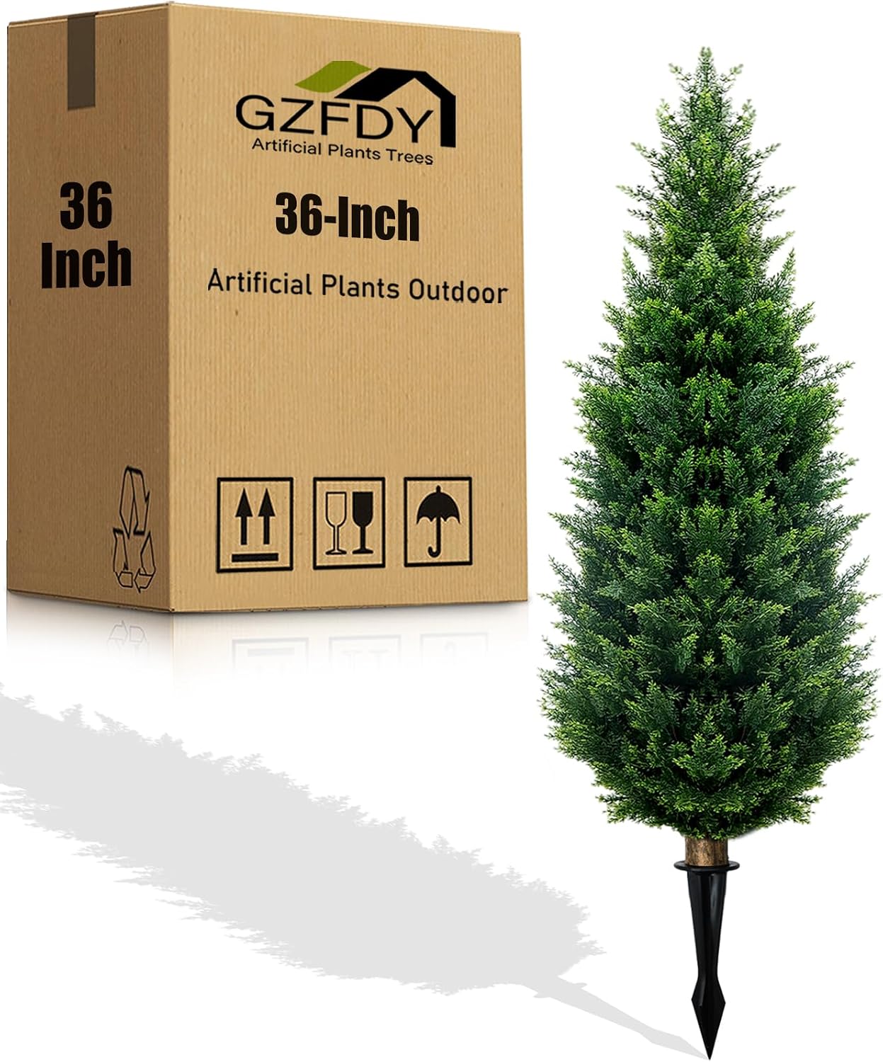 4Ft Artificial Cedar Topiary Trees (2-Pack) - UV Resistant Fake Shrubs with Ground Spike for Outdoor & Indoor Use, Front Porch, Garden Decor