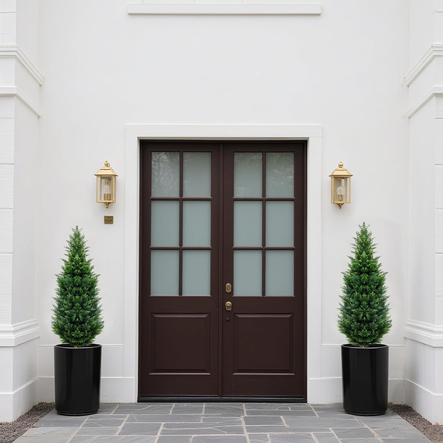 4Ft Artificial Cedar Topiary Trees (2-Pack) - UV Resistant Fake Shrubs with Ground Spike for Outdoor & Indoor Use, Front Porch, Garden Decor