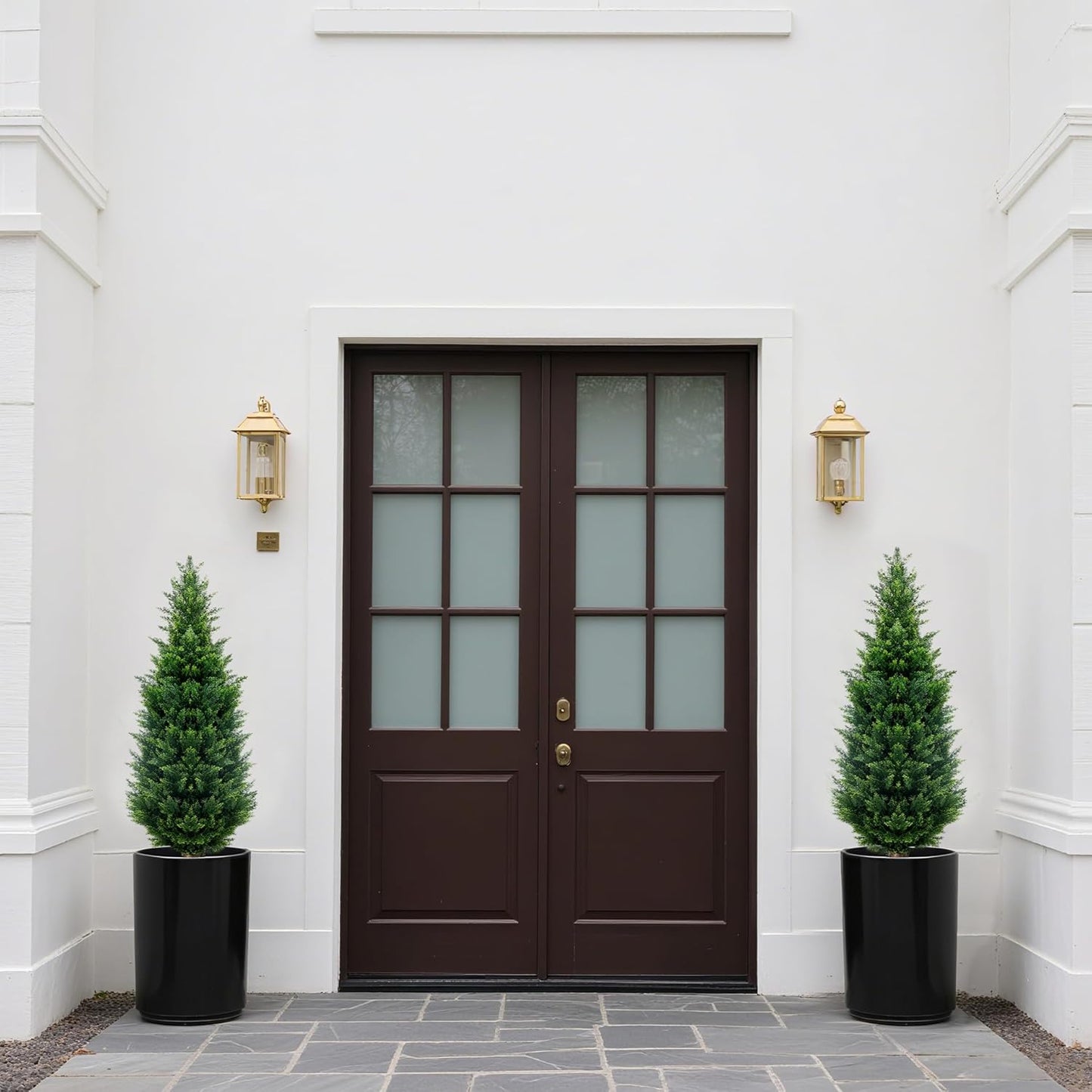 4Ft Artificial Cedar Topiary Trees (2-Pack) - UV Resistant Fake Shrubs with Ground Spike for Outdoor & Indoor Use, Front Porch, Garden Decor