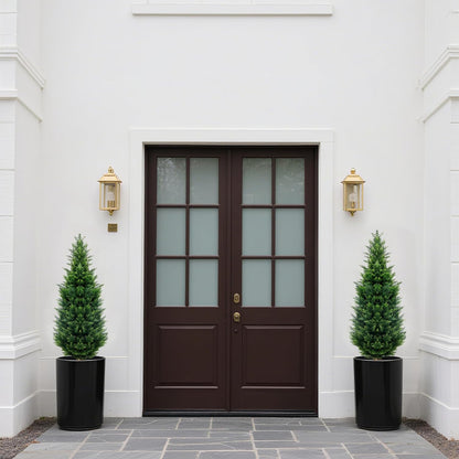 4Ft Artificial Cedar Topiary Trees (2-Pack) - UV Resistant Fake Shrubs with Ground Spike for Outdoor & Indoor Use, Front Porch, Garden Decor