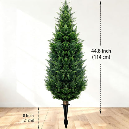 4Ft Artificial Cedar Topiary Trees (2-Pack) - UV Resistant Fake Shrubs with Ground Spike for Outdoor & Indoor Use, Front Porch, Garden Decor