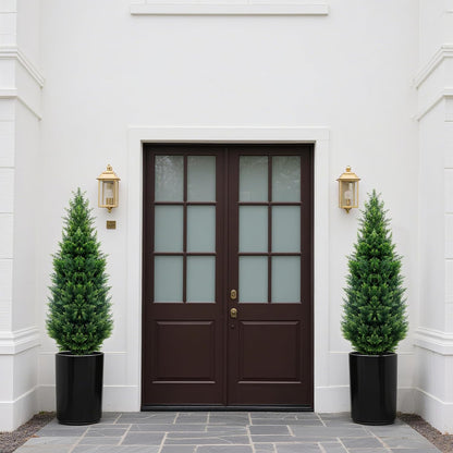 4Ft Artificial Cedar Topiary Trees (2-Pack) - UV Resistant Fake Shrubs with Ground Spike for Outdoor & Indoor Use, Front Porch, Garden Decor