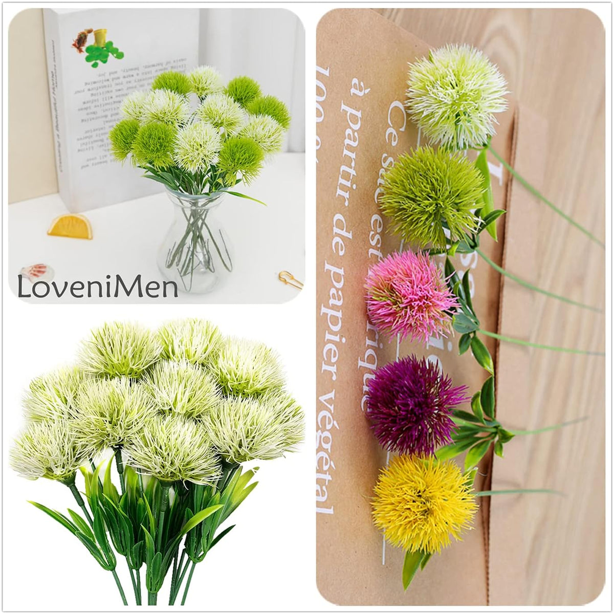 Fake Dandelion Flowers (White), Artificial Plants Plastic Shrubs Bushes Decor Faux Stems Outdoor Indoor Home Garden Party Wedding DIY Planting Filler Decoration
