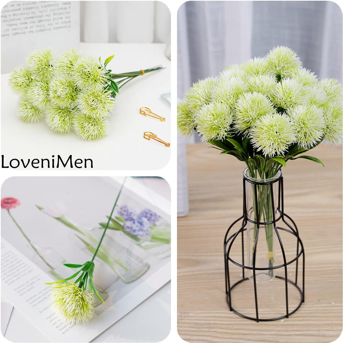 Fake Dandelion Flowers (White), Artificial Plants Plastic Shrubs Bushes Decor Faux Stems Outdoor Indoor Home Garden Party Wedding DIY Planting Filler Decoration