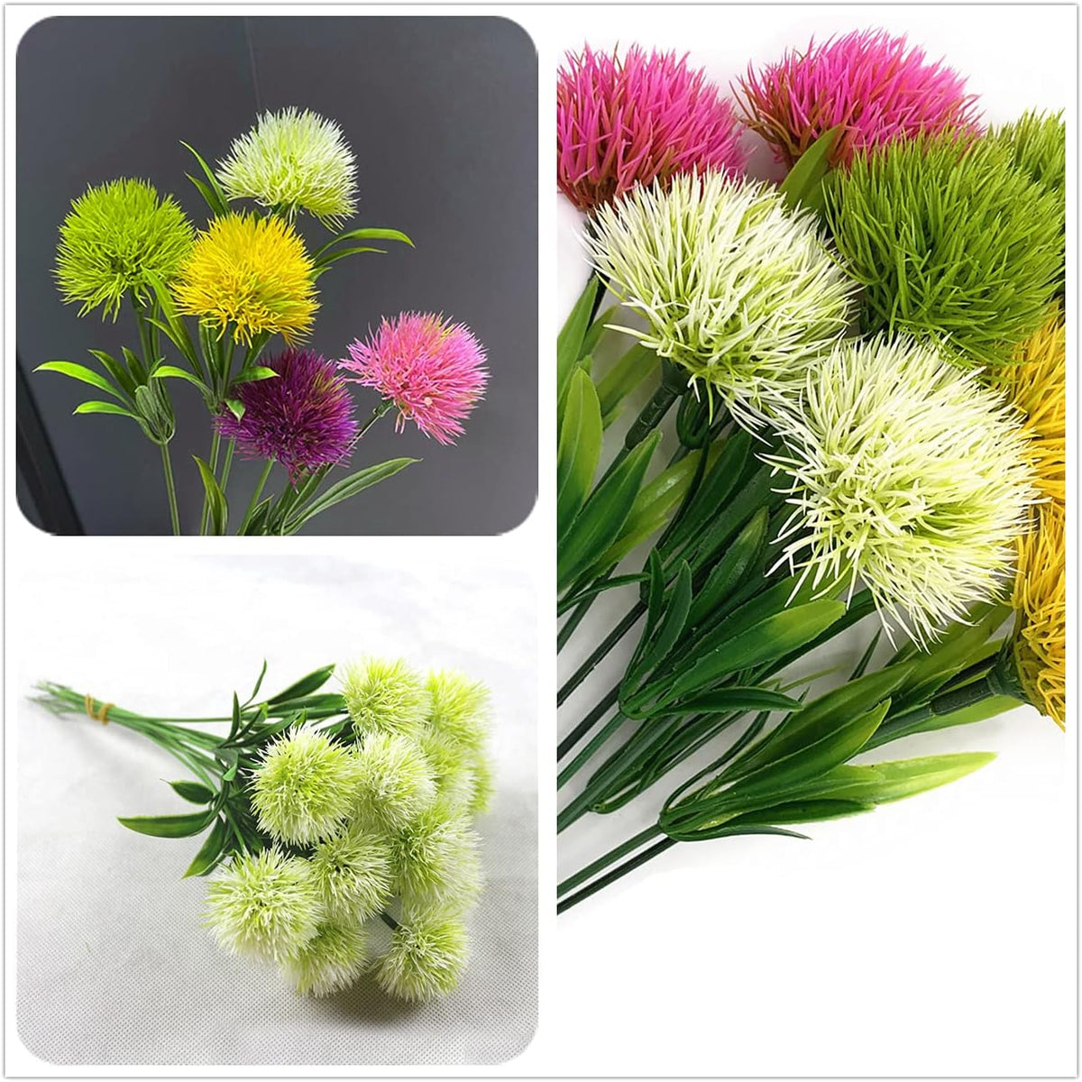 Fake Dandelion Flowers (White), Artificial Plants Plastic Shrubs Bushes Decor Faux Stems Outdoor Indoor Home Garden Party Wedding DIY Planting Filler Decoration