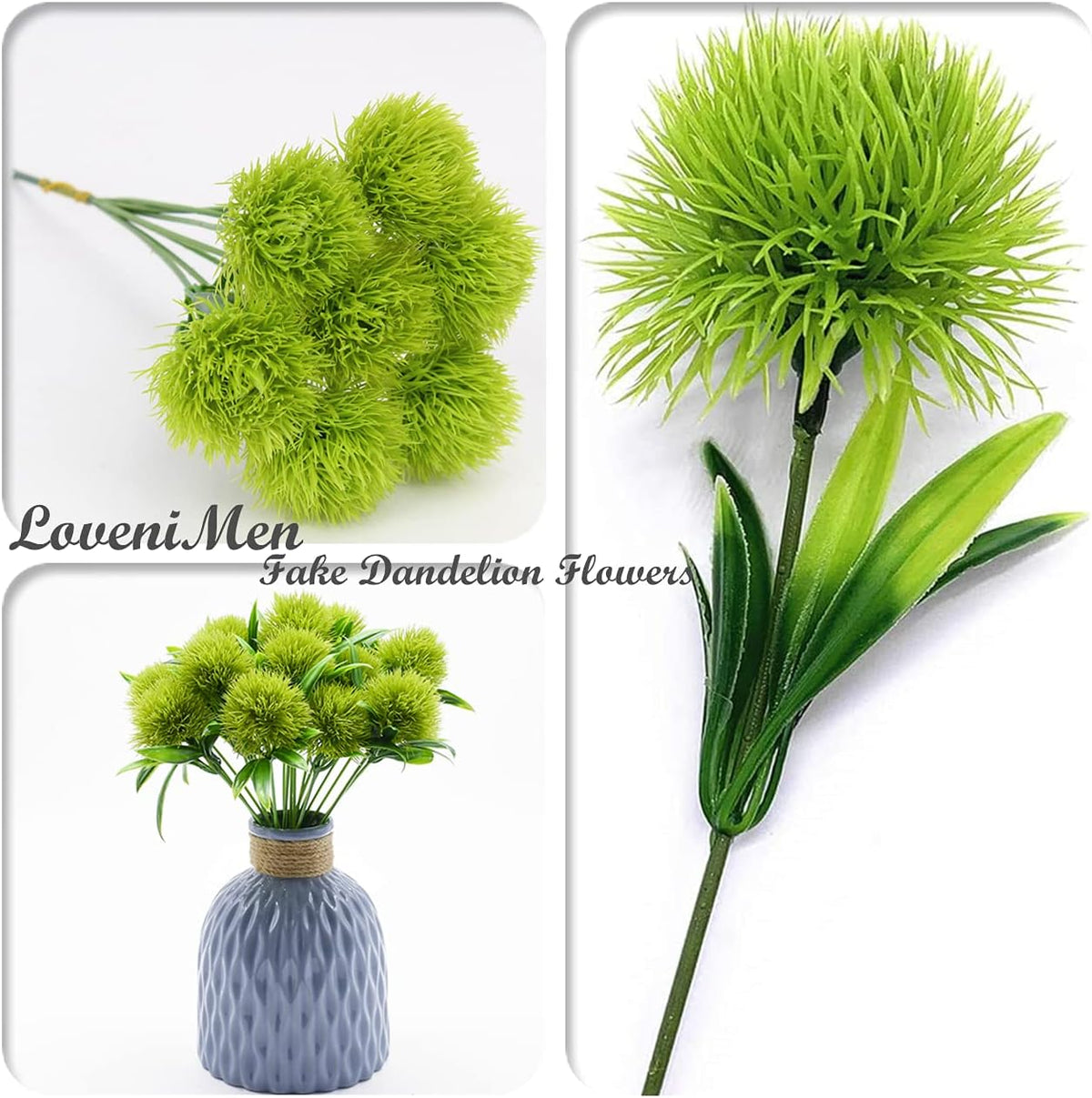 Fake Dandelion Flowers (White), Artificial Plants Plastic Shrubs Bushes Decor Faux Stems Outdoor Indoor Home Garden Party Wedding DIY Planting Filler Decoration
