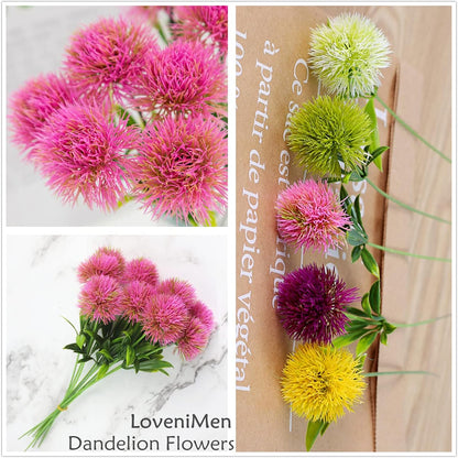 Fake Dandelion Flowers (White), Artificial Plants Plastic Shrubs Bushes Decor Faux Stems Outdoor Indoor Home Garden Party Wedding DIY Planting Filler Decoration