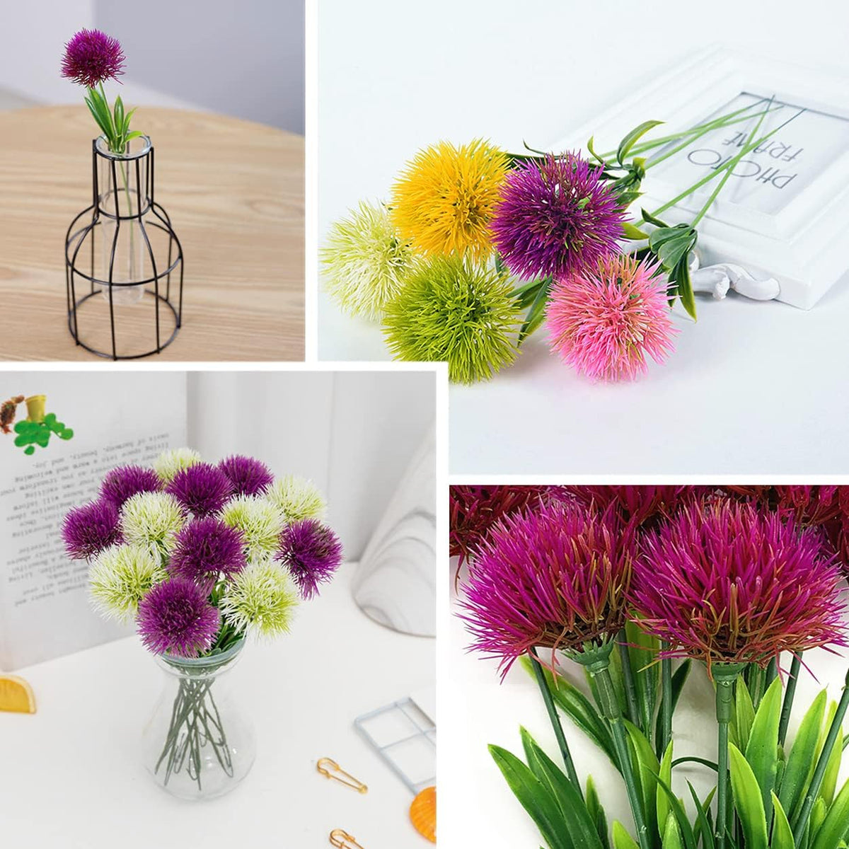 Fake Dandelion Flowers (White), Artificial Plants Plastic Shrubs Bushes Decor Faux Stems Outdoor Indoor Home Garden Party Wedding DIY Planting Filler Decoration