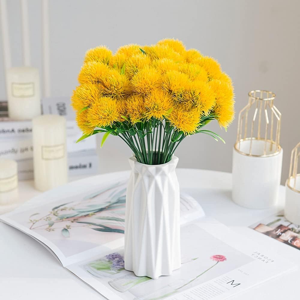 Fake Dandelion Flowers (White), Artificial Plants Plastic Shrubs Bushes Decor Faux Stems Outdoor Indoor Home Garden Party Wedding DIY Planting Filler Decoration