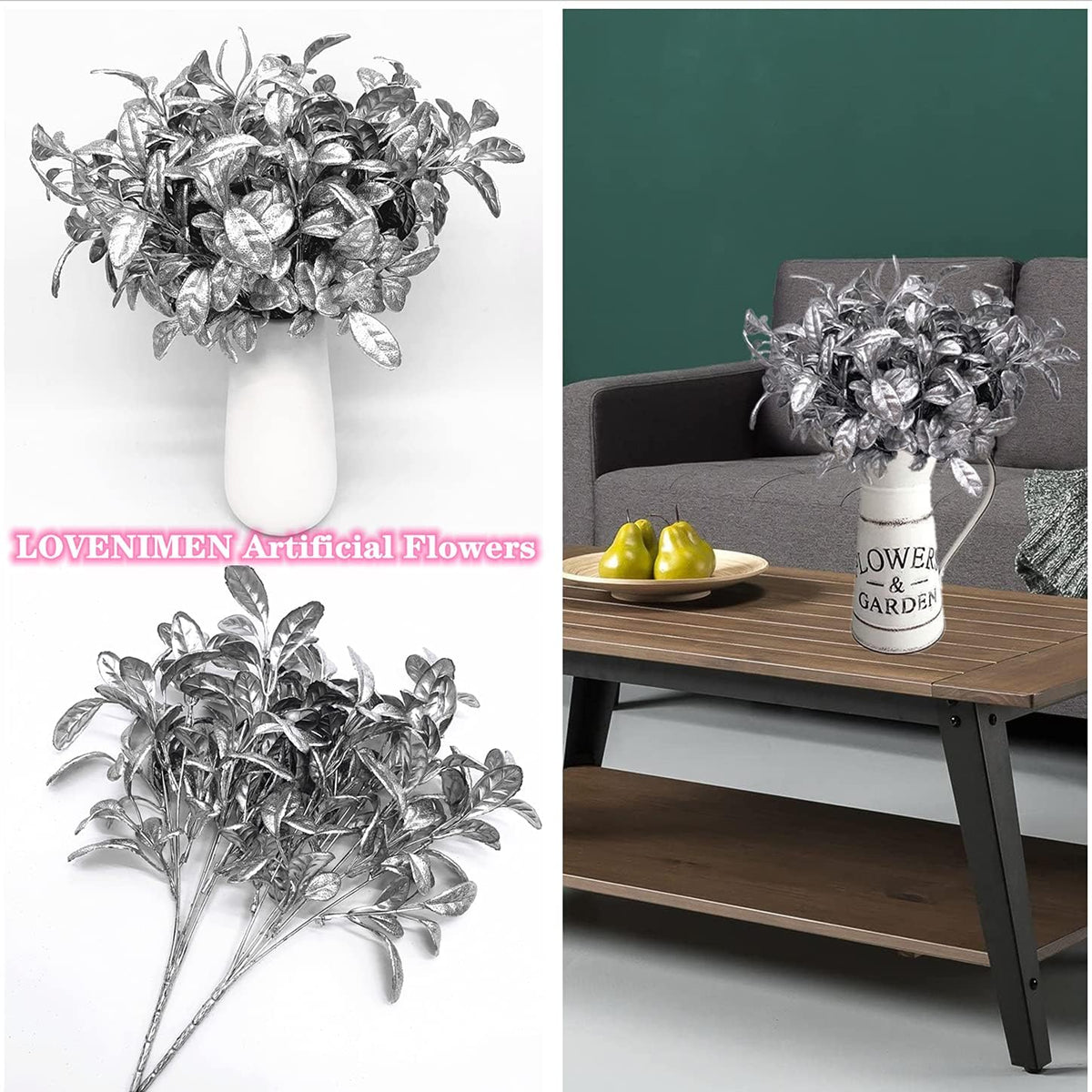 Fake Dandelion Flowers (White), Artificial Plants Plastic Shrubs Bushes Decor Faux Stems Outdoor Indoor Home Garden Party Wedding DIY Planting Filler Decoration