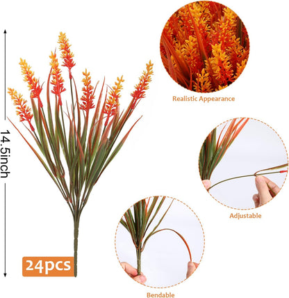 Geegoods 24 Bundles Purple Artificial Plants Flowers Outdoor, UV Resistant