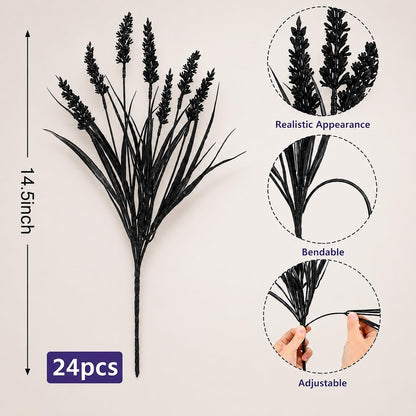 Geegoods 24 Bundles Purple Artificial Plants Flowers Outdoor, UV Resistant