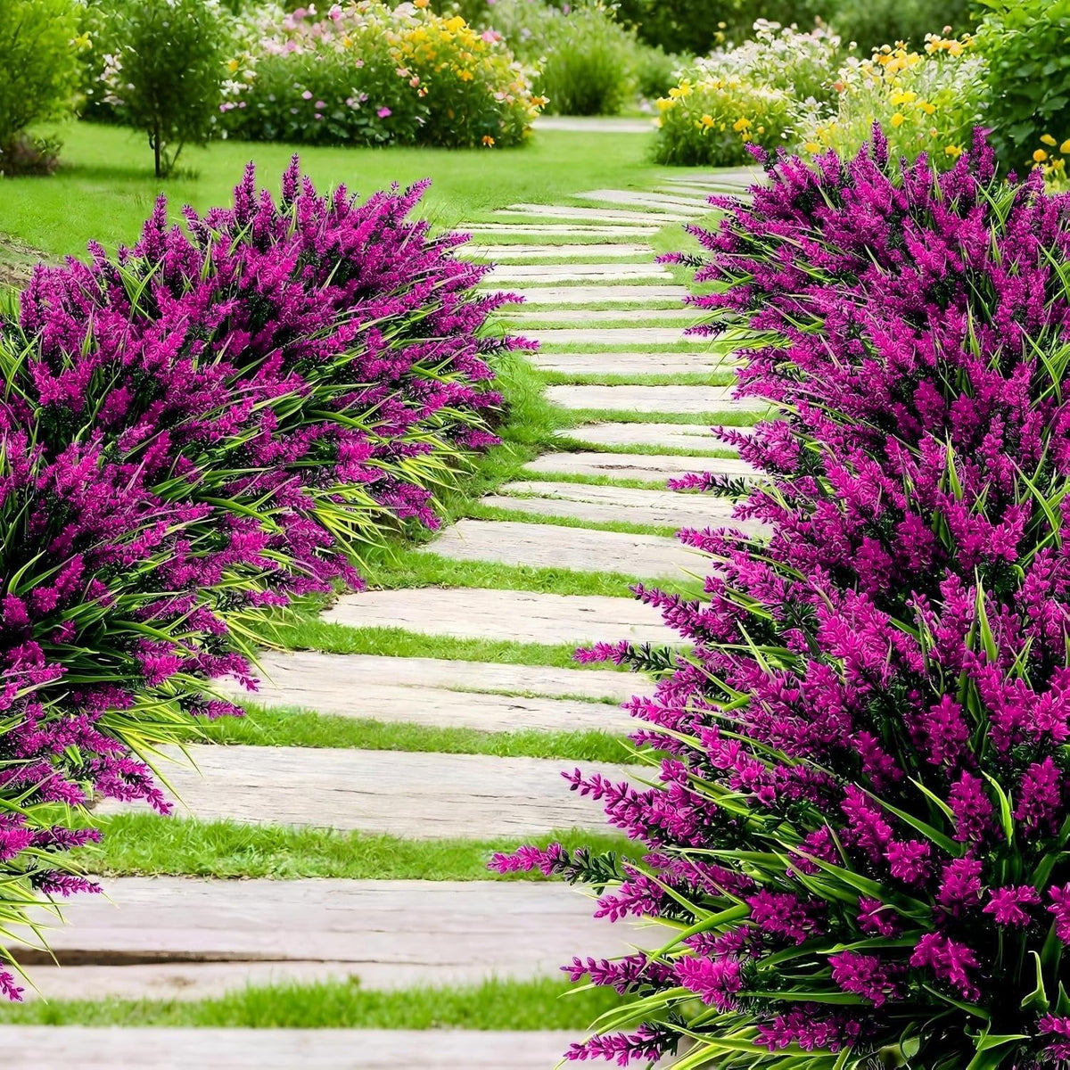 Geegoods 24 Bundles Purple Artificial Plants Flowers Outdoor, UV Resistant