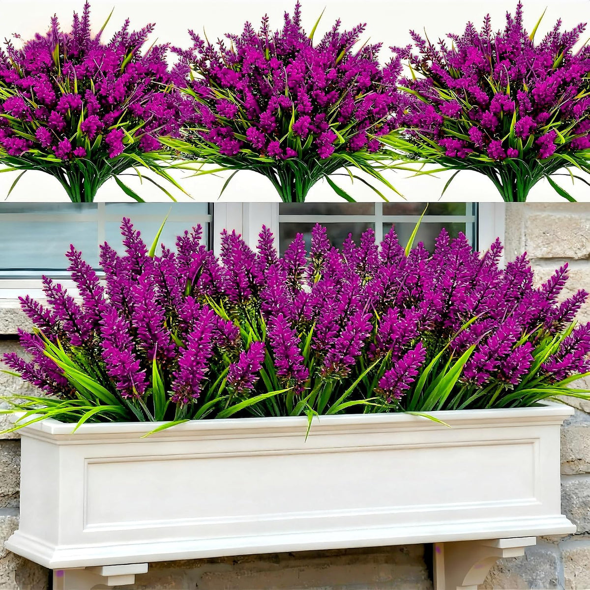 Geegoods 24 Bundles Purple Artificial Plants Flowers Outdoor, UV Resistant