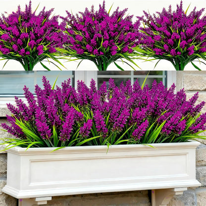 Geegoods 24 Bundles Purple Artificial Plants Flowers Outdoor, UV Resistant