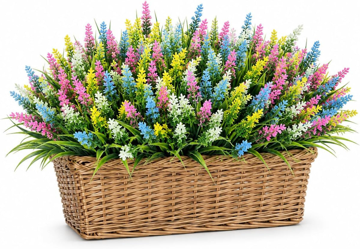 Geegoods 24 Bundles Purple Artificial Plants Flowers Outdoor, UV Resistant