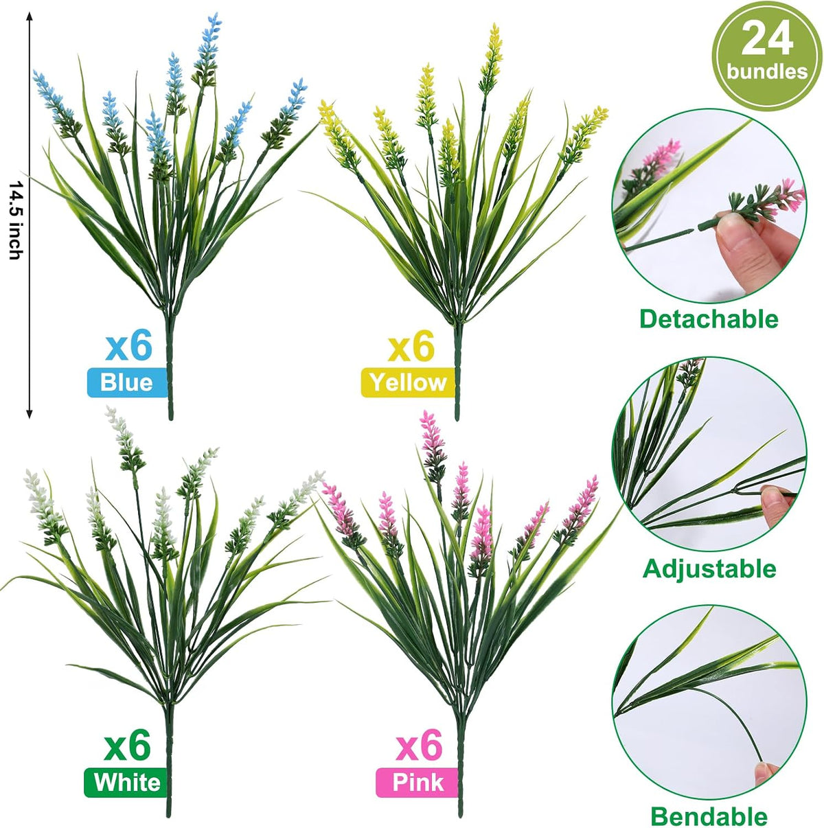 Geegoods 24 Bundles Purple Artificial Plants Flowers Outdoor, UV Resistant