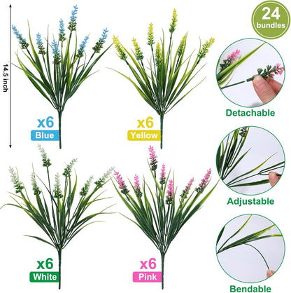 Geegoods 24 Bundles Purple Artificial Plants Flowers Outdoor, UV Resistant
