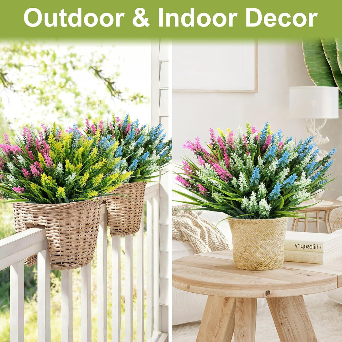 Geegoods 24 Bundles Purple Artificial Plants Flowers Outdoor, UV Resistant