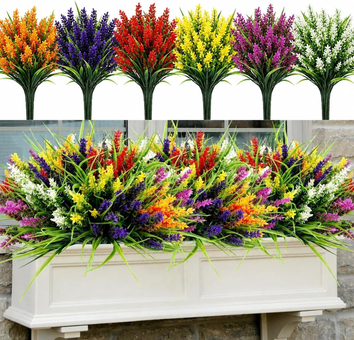 Geegoods 24 Bundles Purple Artificial Plants Flowers Outdoor, UV Resistant