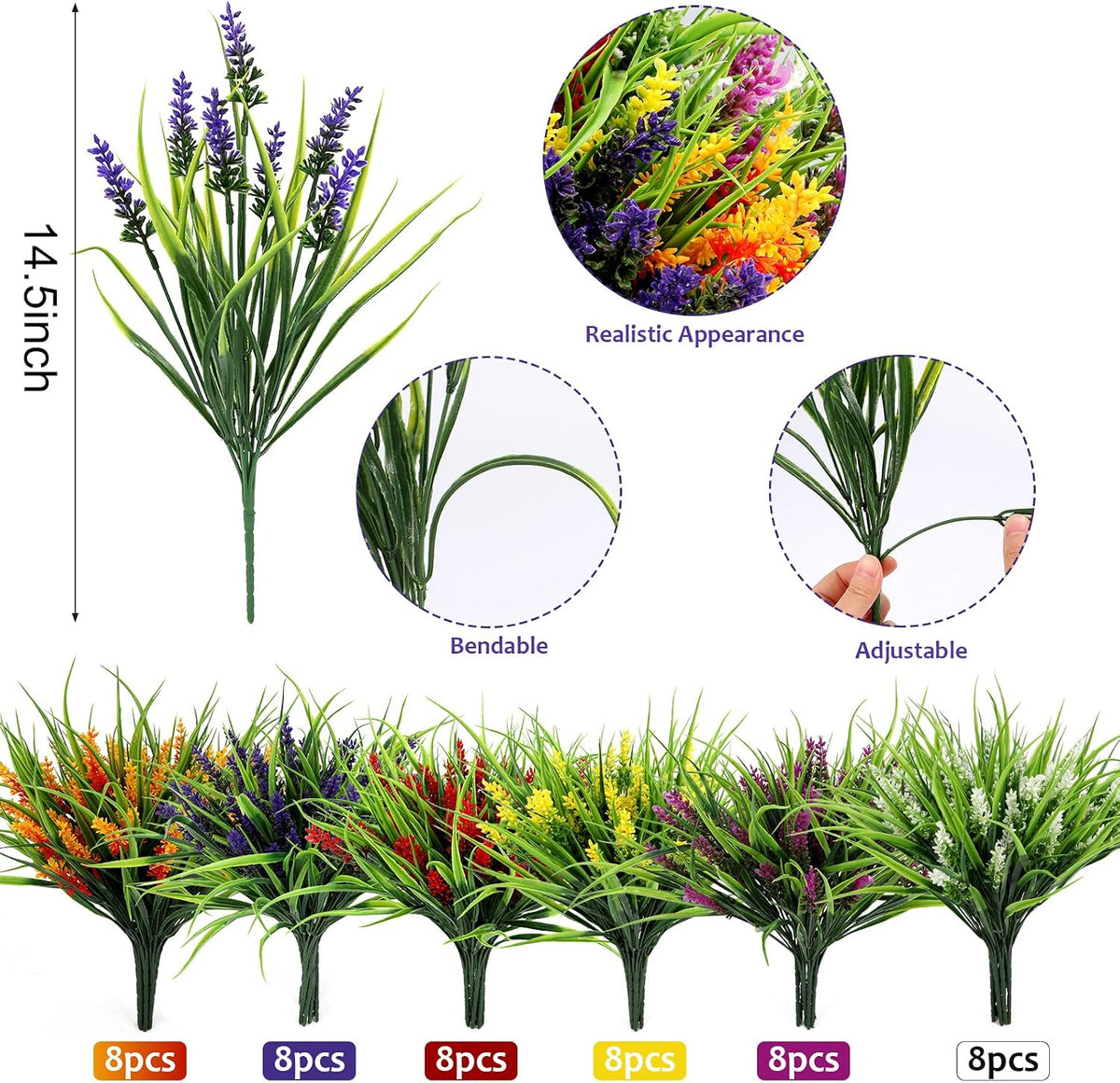 Geegoods 24 Bundles Purple Artificial Plants Flowers Outdoor, UV Resistant