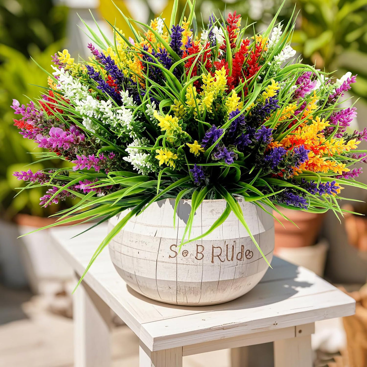 Geegoods 24 Bundles Purple Artificial Plants Flowers Outdoor, UV Resistant