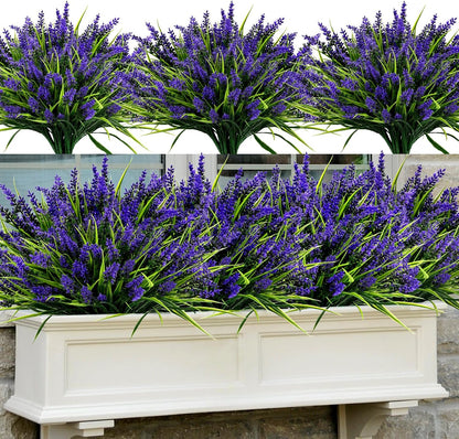 Geegoods 24 Bundles Purple Artificial Plants Flowers Outdoor, UV Resistant