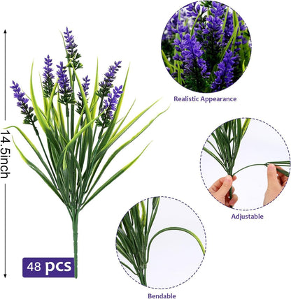 Geegoods 24 Bundles Purple Artificial Plants Flowers Outdoor, UV Resistant