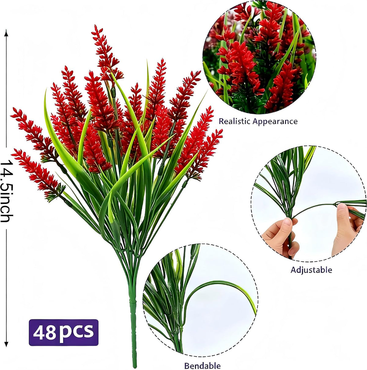 Geegoods 24 Bundles Purple Artificial Plants Flowers Outdoor, UV Resistant