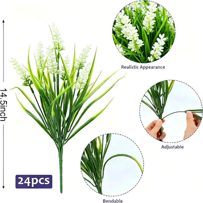 Geegoods 24 Bundles Purple Artificial Plants Flowers Outdoor, UV Resistant