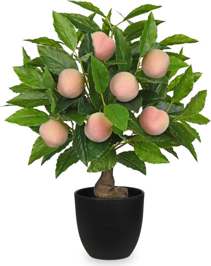 Artificial Fruit Tree Potted Plants - Fake Peach Tree Artificial Fruit Plant 15.7" with Black Pot Faux Plants Bonsai Indoor Decor for Home Office Living Room Table Desk Scenery Arrangement