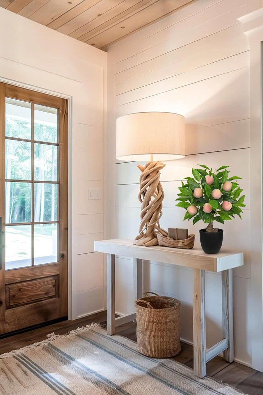 Artificial Fruit Tree Potted Plants - Fake Peach Tree Artificial Fruit Plant 15.7" with Black Pot Faux Plants Bonsai Indoor Decor for Home Office Living Room Table Desk Scenery Arrangement