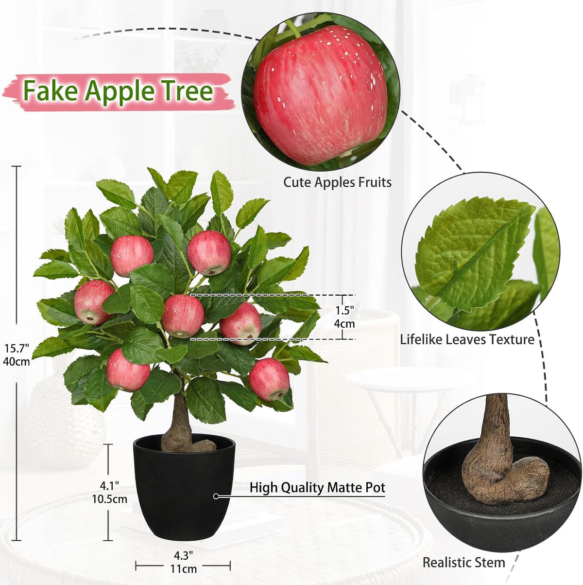 Artificial Fruit Tree Potted Plants - Fake Peach Tree Artificial Fruit Plant 15.7" with Black Pot Faux Plants Bonsai Indoor Decor for Home Office Living Room Table Desk Scenery Arrangement