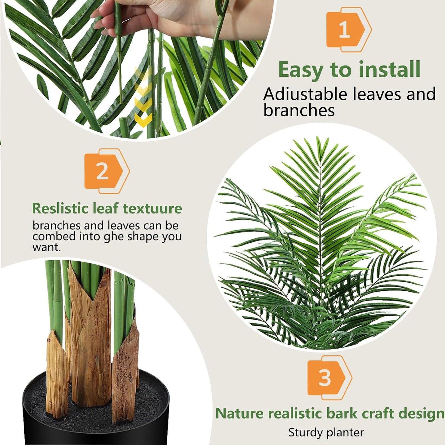 Artificial Palm Tree Indoor 6ft, Large Fake Tropical Areca Palm Tree with 18 Trunks, Faux Dypsis Lutescens Floor Plant in Pot for Indoor Outdoor Home Office Decor & Housewarming Gift