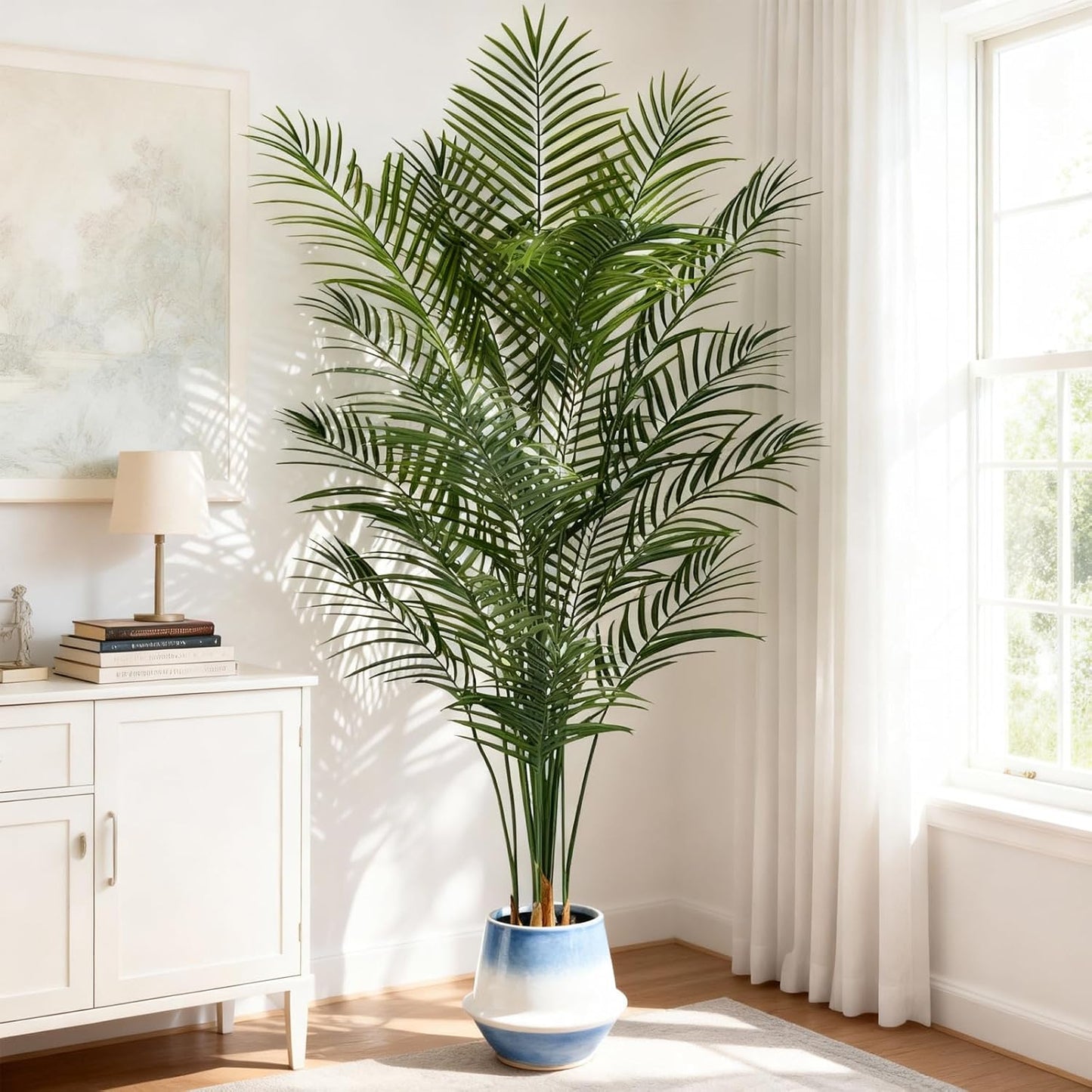 Artificial Palm Tree Indoor 6ft, Large Fake Tropical Areca Palm Tree with 18 Trunks, Faux Dypsis Lutescens Floor Plant in Pot for Indoor Outdoor Home Office Decor & Housewarming Gift