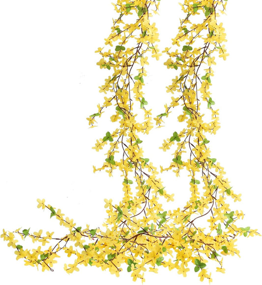 Yellow Artificial Flowers 23.6in Silk Forsythia Stems | 16 Stems Yellow Faux Flowers, Silk Forsythia Branches, Realistic Look, Flexible Stems, Vase Arrangements, Home Decor