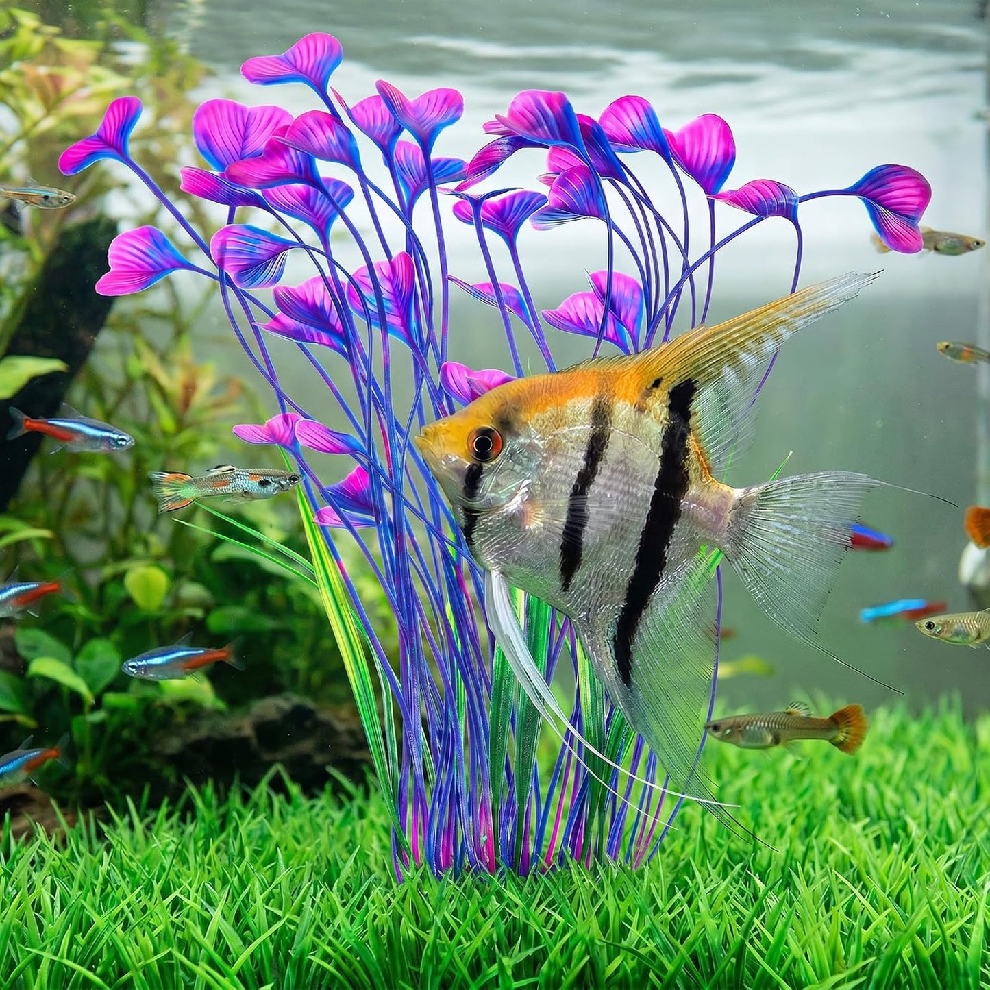 1 Pack Tall Aquarium Plants Plastic Realistic 15.35 Inches Aquarium Plants with Weighted Base Artificial Green Fish Tank Decor for Fish Tanks Aquascaping