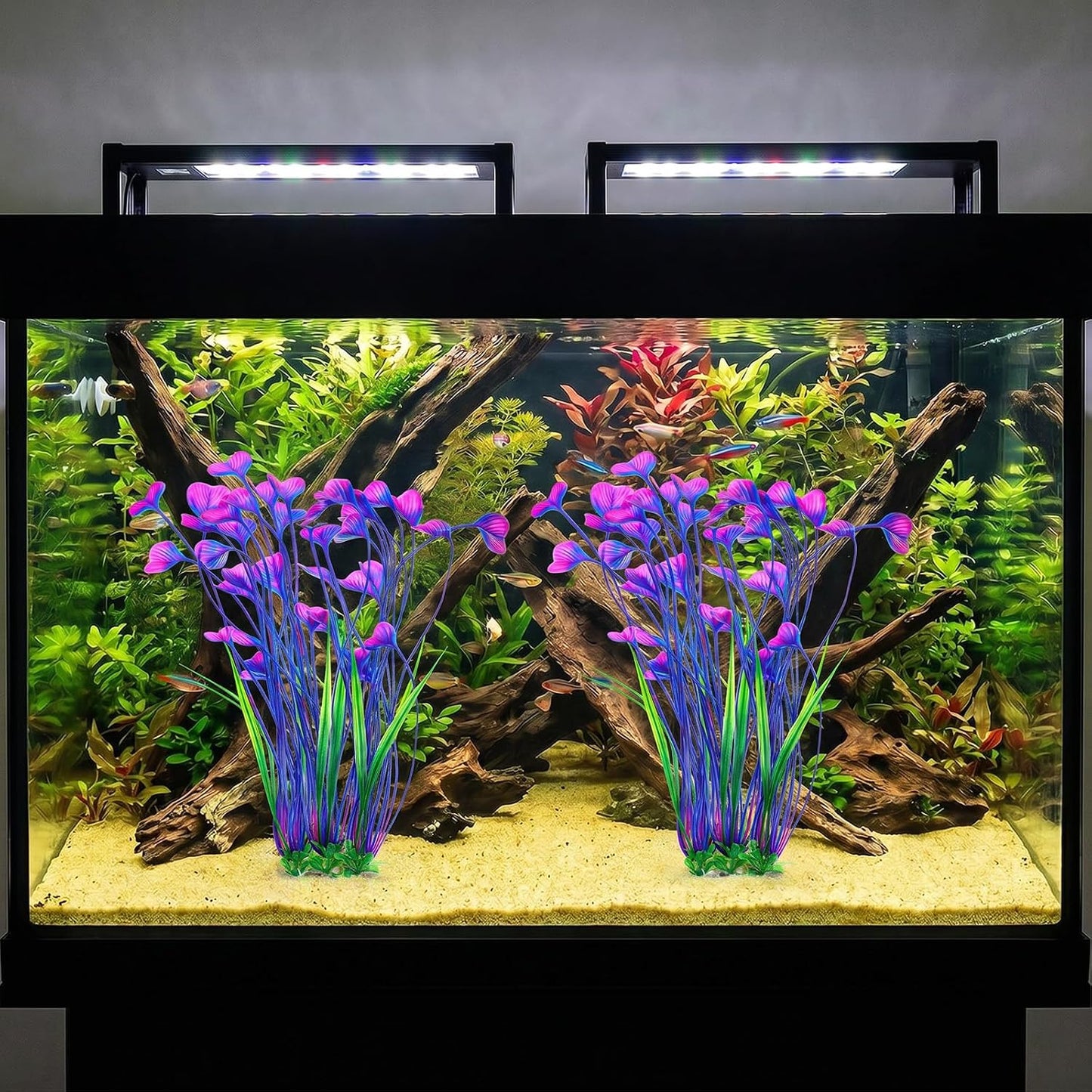 1 Pack Tall Aquarium Plants Plastic Realistic 15.35 Inches Aquarium Plants with Weighted Base Artificial Green Fish Tank Decor for Fish Tanks Aquascaping
