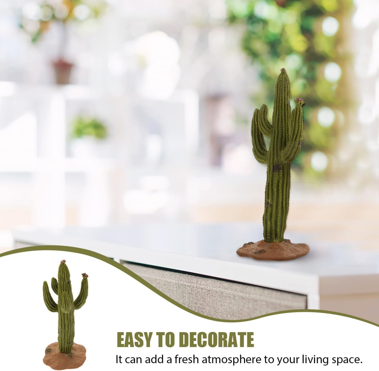3Pcs Simulated Cactus Decor Set 5.51X6.73X2.24In Faux Cactus Tabletop Ornament for Home Office Desktop Decoration Easy Care Artificial Plants