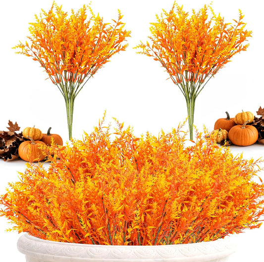 Thanksgiving Artificial Fall Flowers for Outdoors - 8PCS Faux Flowers for Outdoor Planters, Lifelike UV-Resistant Artificial Autumn Lavender for Vase Table Home Balcony Garden Wedding Decor