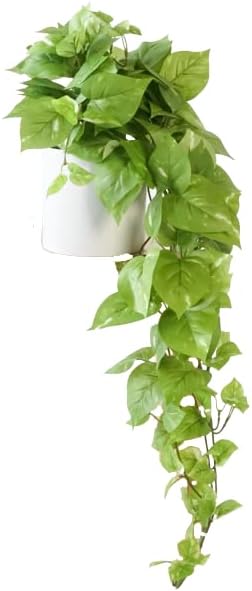 32" Fake Plant, Silk Faux Pothos Ivy Plant (Light Green)