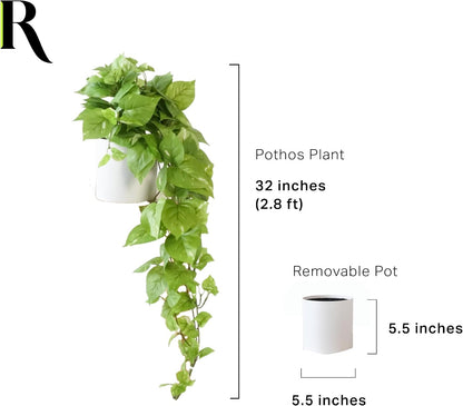 32" Fake Plant, Silk Faux Pothos Ivy Plant (Light Green)