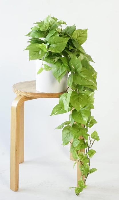 32" Fake Plant, Silk Faux Pothos Ivy Plant (Light Green)