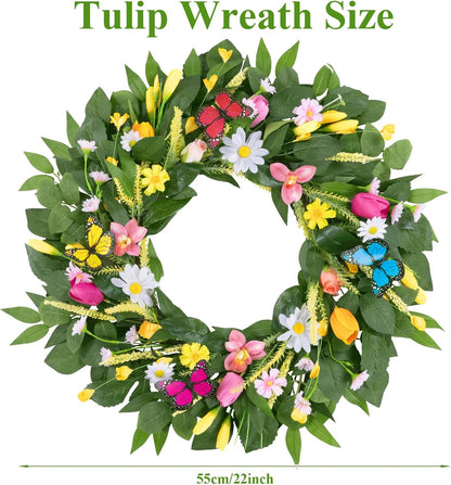 22 Inch Spring Summer Wreaths for Front Door, Artificial Yellow Forsythia Wreath with Green Leaves, Large Silk Floral Wreath for All Seasons Window Wall Wedding Decor